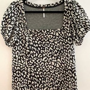 Free People Square Neck Leopard Sweater Short Sleeve Top